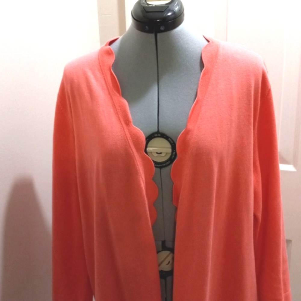 Talbots Peach Open Style Sweater W/Scalloped Edge… - image 1